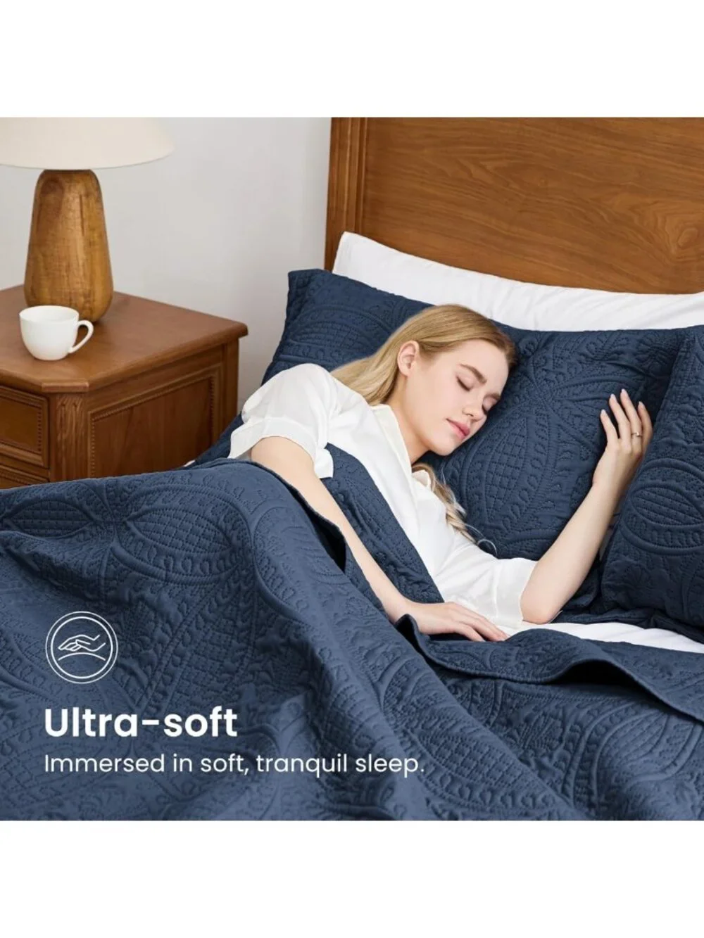 Navy Blue King Size Quilt Set - Soft Lightweight Bedspread & 2 Pillow Shams